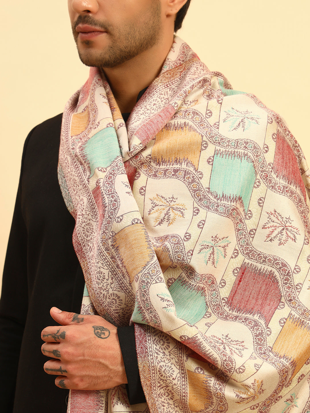 Pashmoda Men Floral Geometry Kaani Stole (Size : 71X203 CM)