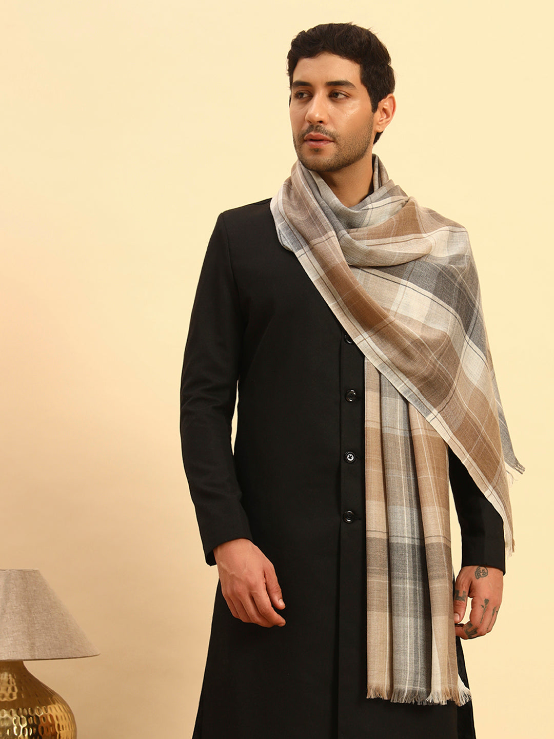 Pashmoda Men Moderen Tartan Woollen Checkered Stole (Size :71X203cm)