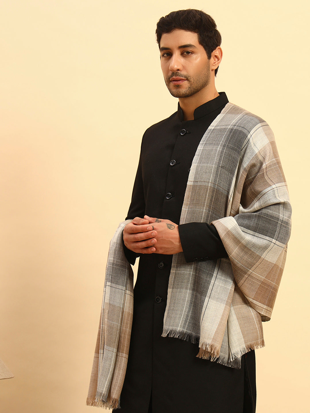 Pashmoda Men Moderen Tartan Woollen Checkered Stole (Size :71X203cm)