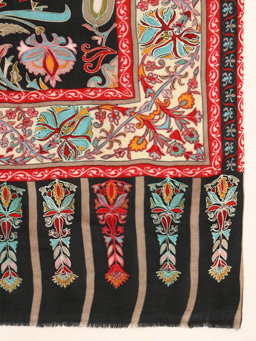 Pashmoda Men Rangkalam 100% Pure Wool Fabric Kalamkari Embroidered Shawl (Size: 101x203 CM)