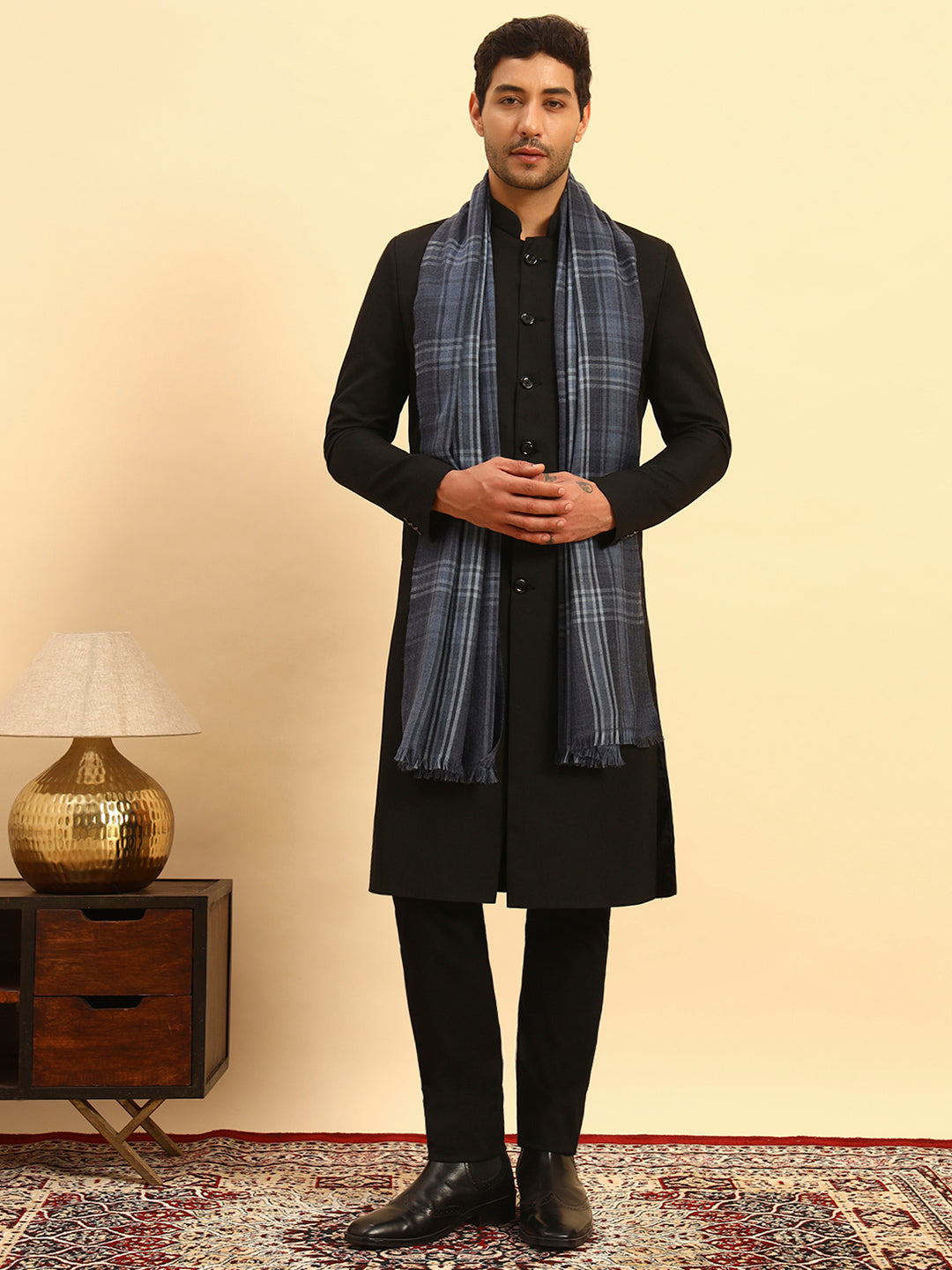 Pashmoda Men Metro Plaid Woollen Checkered Stole (Size : 28x80in, 71X203cm)