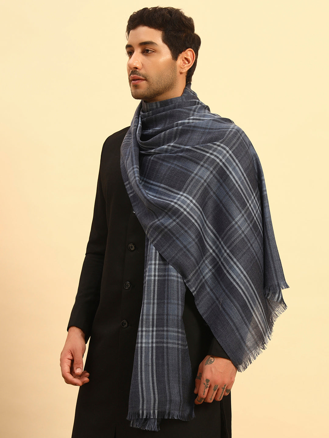 Pashmoda Men Metro Plaid Woollen Checkered Stole (Size : 28x80in, 71X203cm)