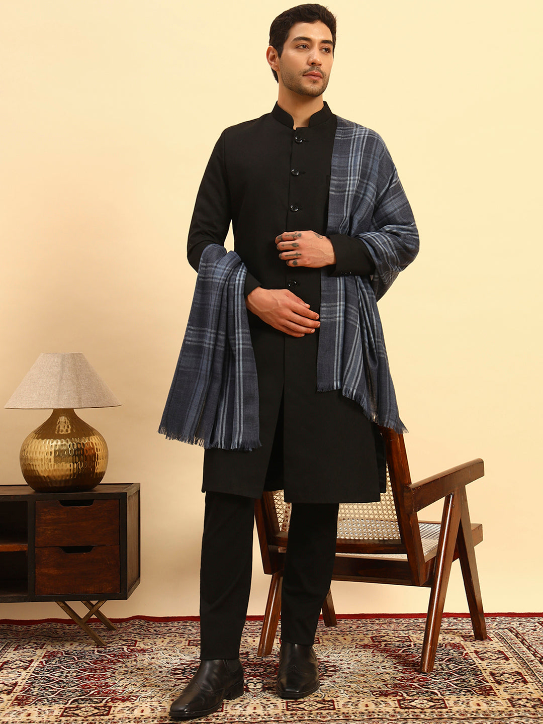 Pashmoda Men Metro Plaid Woollen Checkered Stole (Size : 28x80in, 71X203cm)