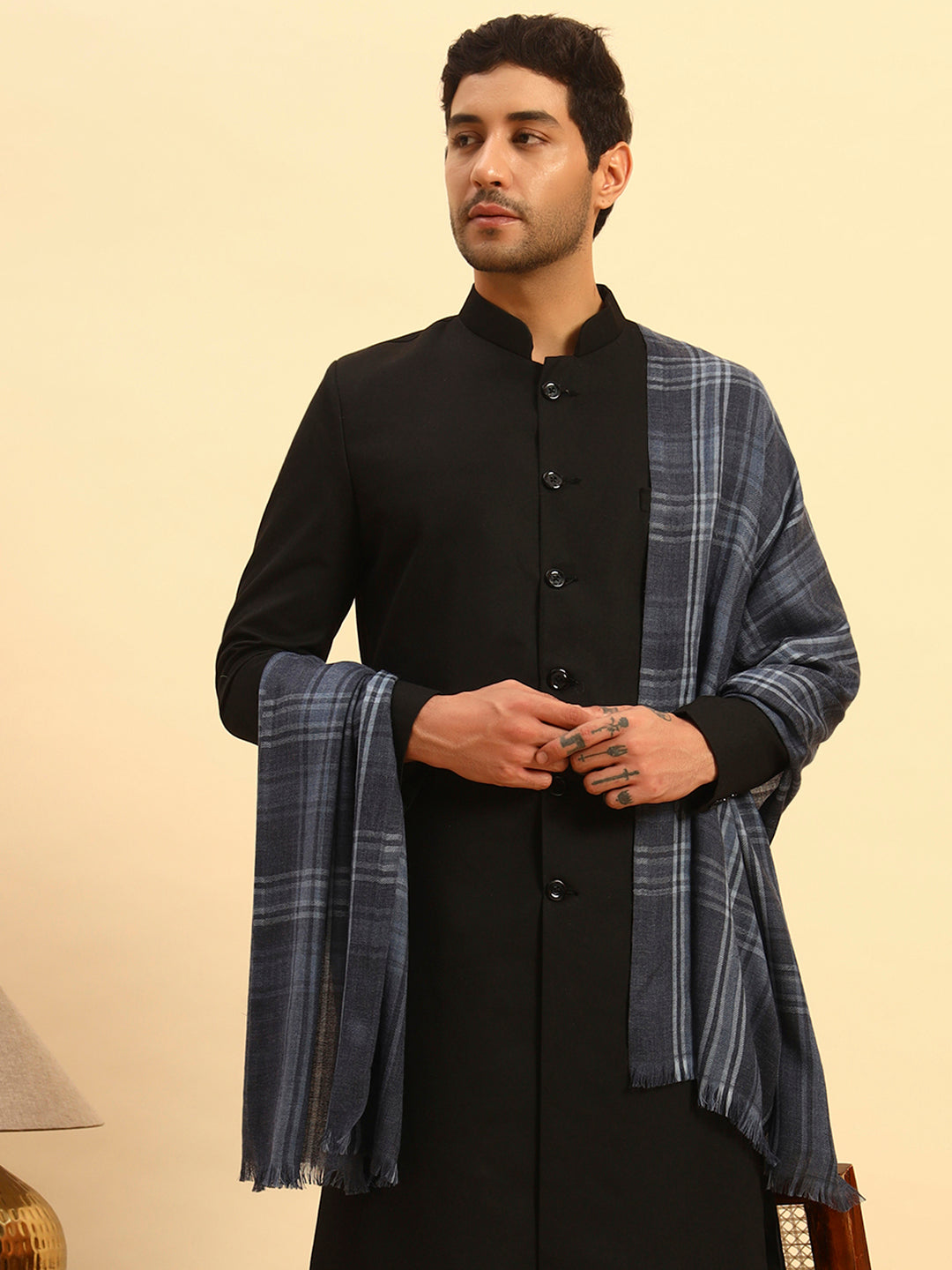 Pashmoda Men Metro Plaid Woollen Checkered Stole (Size : 28x80in, 71X203cm)