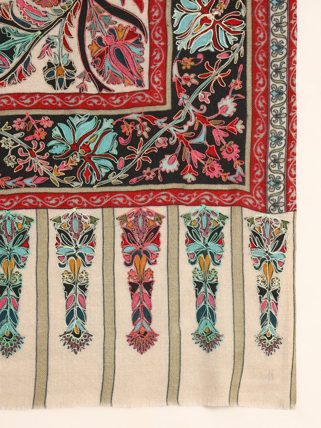 Pashmoda Men Rangkalam 100% Pure Wool Fabric Kalamkari Embroidered Shawl (Size: 101x203 CM)