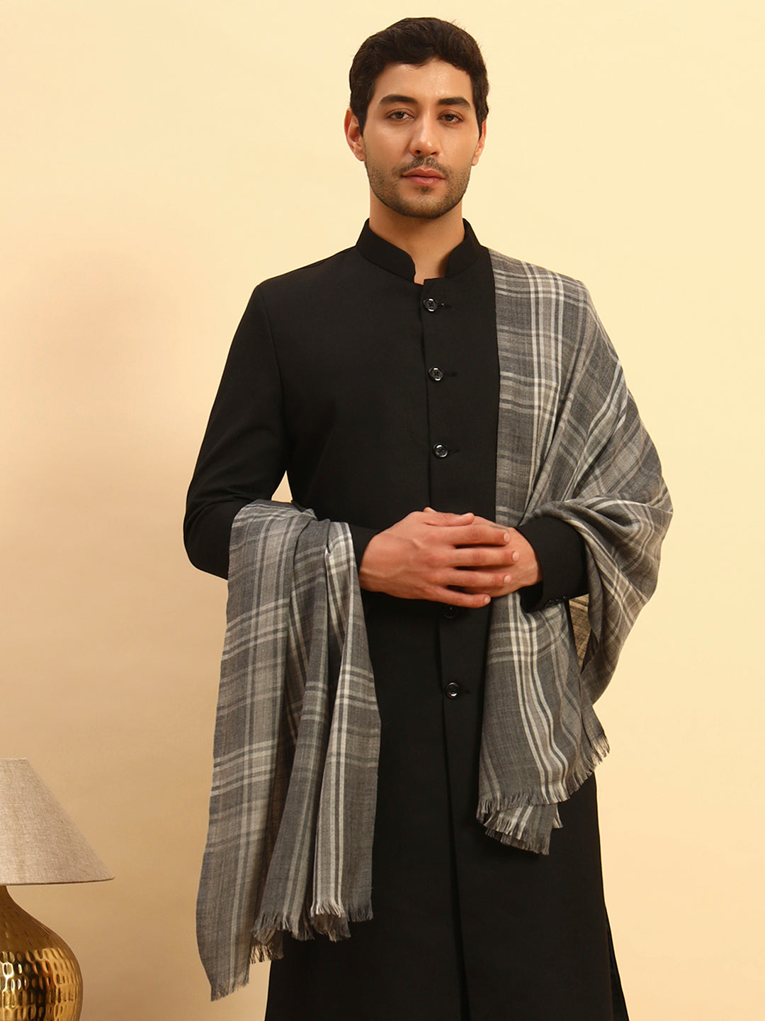 Pashmoda Men Metro Plaid 100% Pure Wool Checkered Stole (Size : 71X203cm)