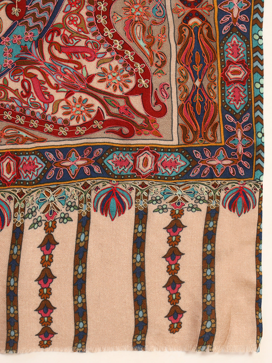 Pashmoda Men Rangrez Rangkalam 100% Pure Wool Fabric Kalamkari Embroidered Shawl (Size: 101x203 CM)