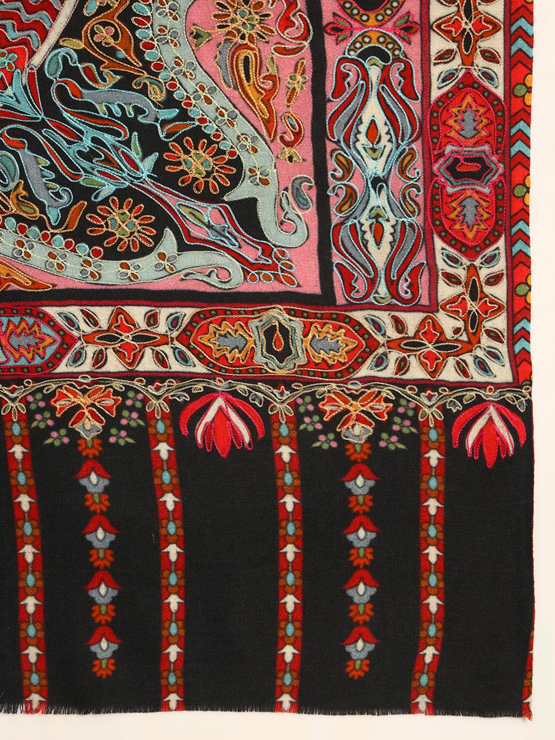 Pashmoda Men Rangrez Rangkalam 100% Pure Wool Fabric Kalamkari Embroidered Shawl (Size: 101x203 CM)