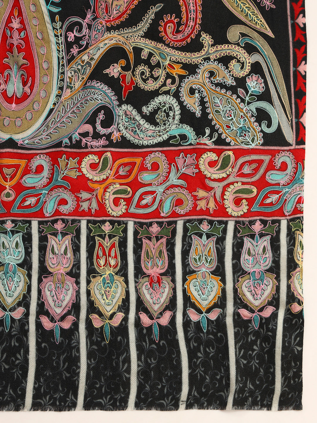 Pashmoda Men Saahtaar 100% Pure Wool Fabric Kalamkari Embroidered Stole (Size:71x203cm)