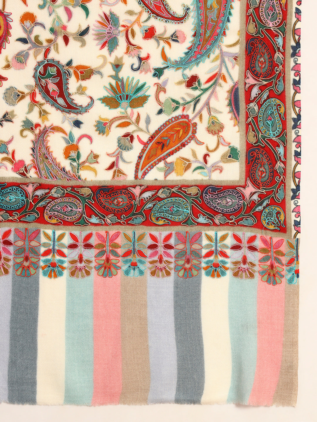 Pashmoda Men Floral Whispers 100% Pure Wool Fabric Kalamkari Embroidered Stole (Size:71x203cm)