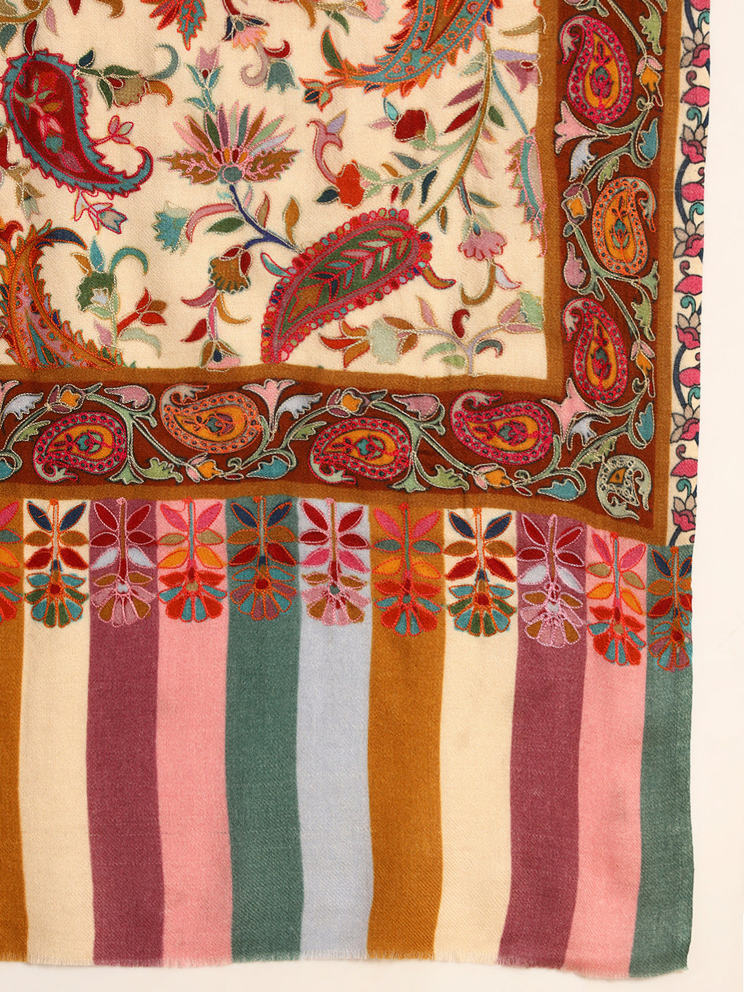 Pashmoda Men Floral Whispers 100% Pure Wool Fabric Kalamkari Embroidered Stole (Size:71x203cm)