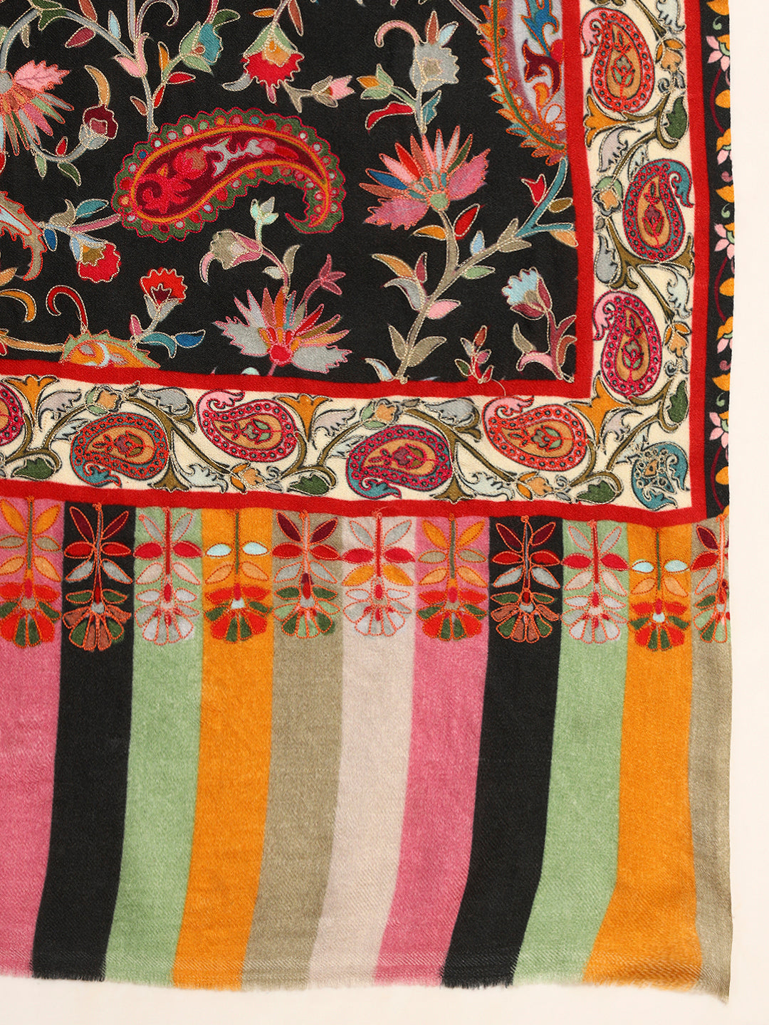 Pashmoda Men Floral Whispers 100% Pure Wool Fabric Kalamkari Embroidered Stole (Size:71x203cm)