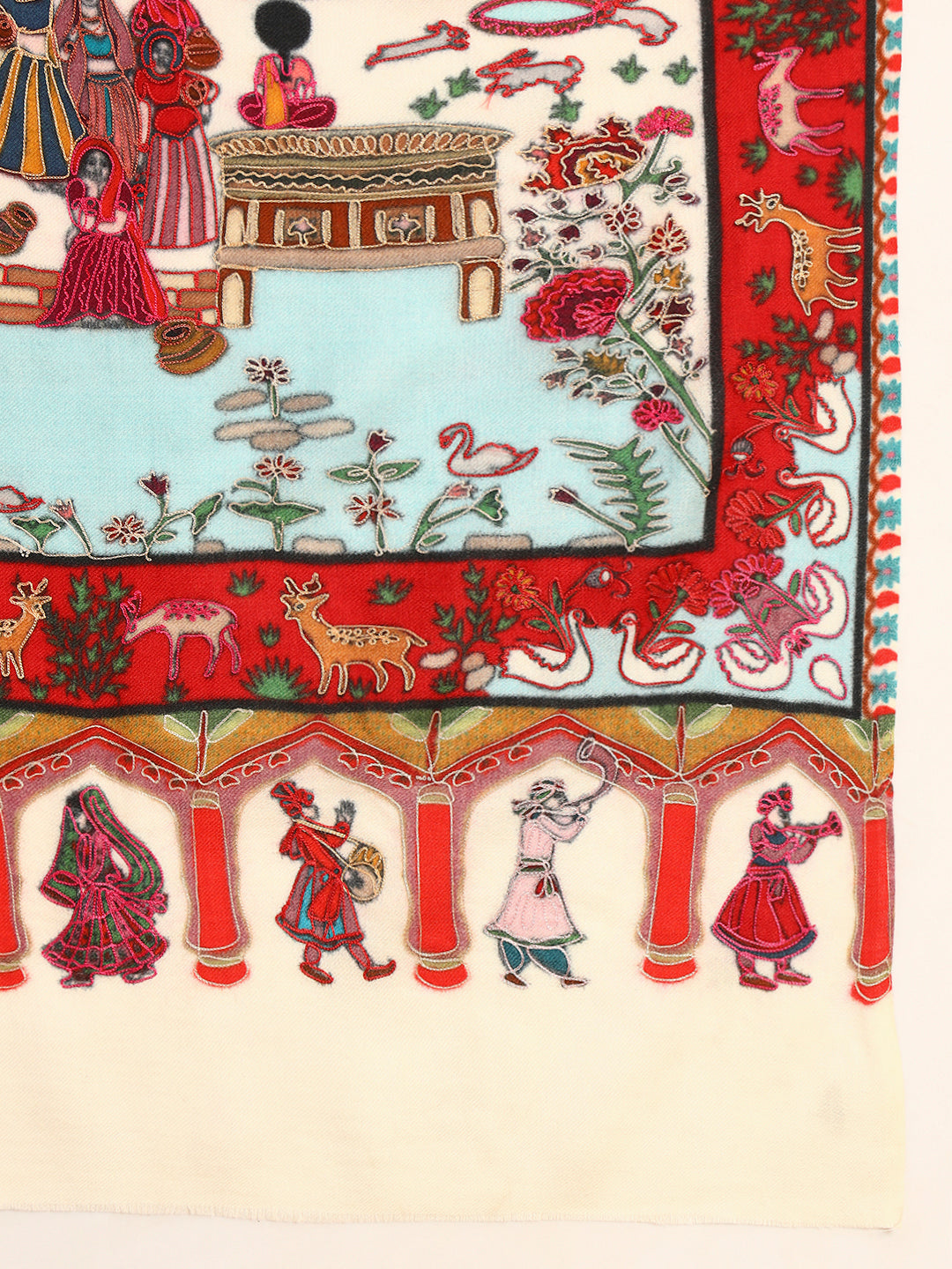 Pashmoda Men Mughal Bagh 100% Pure Wool Fabric Kalamkari Embroidered Shawl (Size: 101x203 CM)