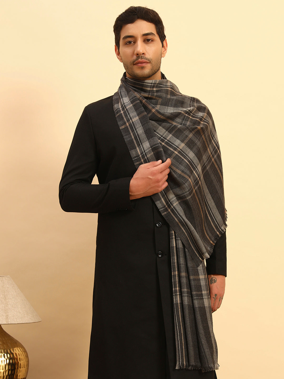 Pashmoda Men Saaz Woollen Checkered Stole (Size :71X203cm)