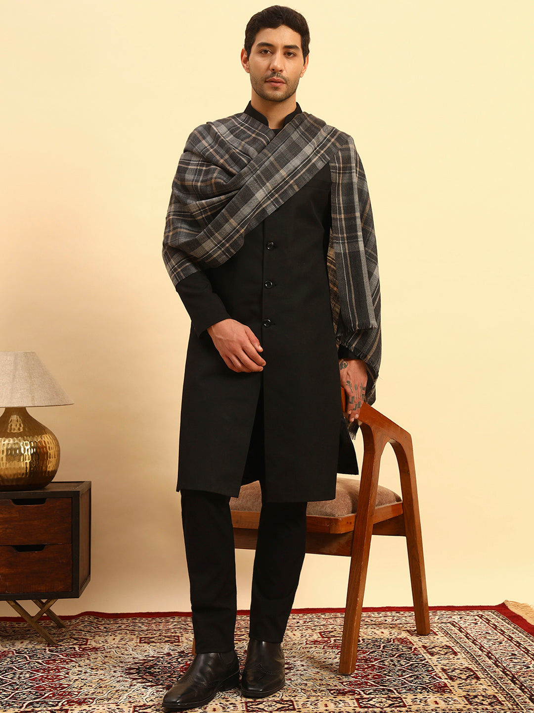 Pashmoda Men Saaz Woollen Checkered Stole (Size :71X203cm)