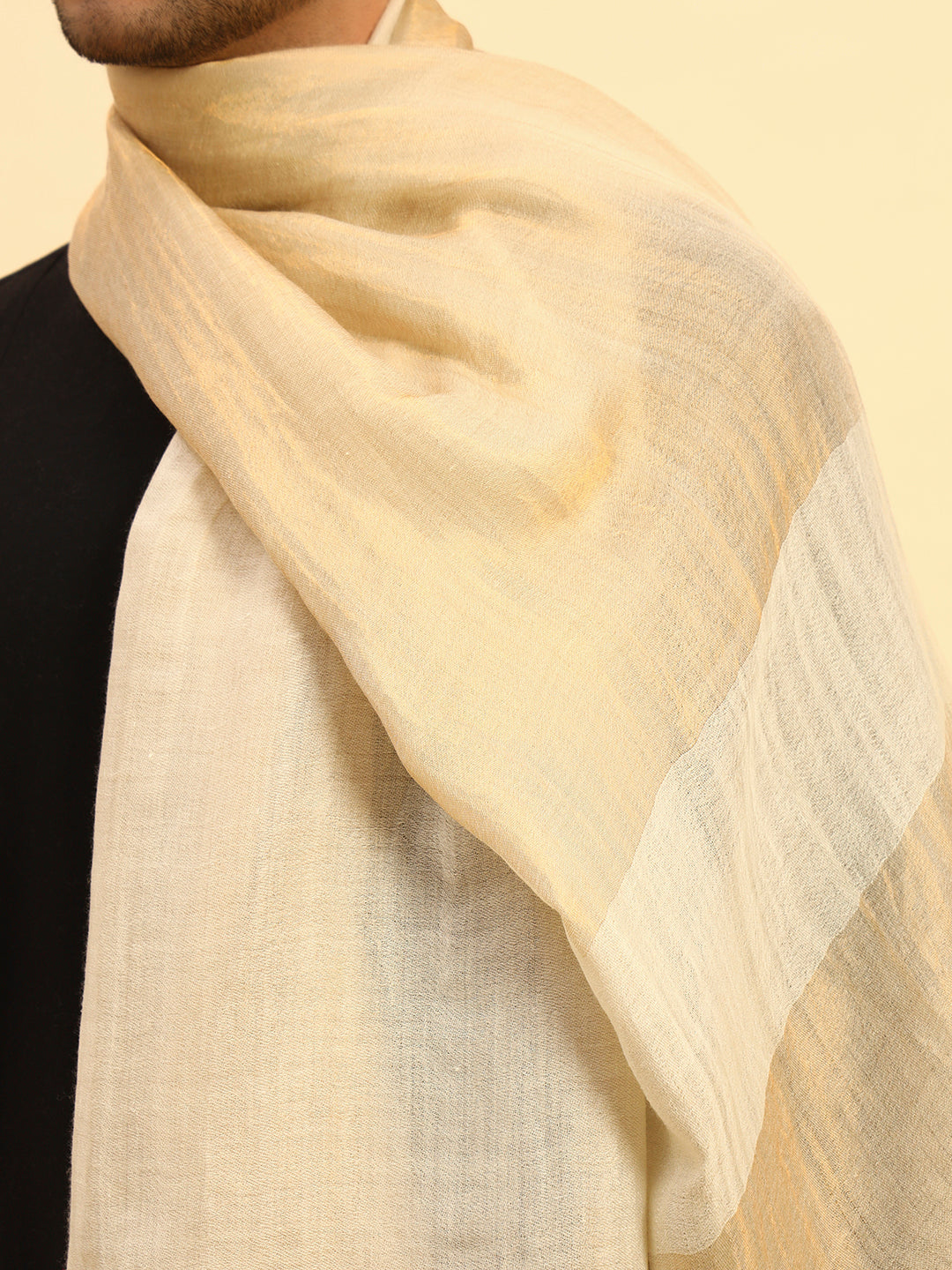 Pashmoda Men Midnight Bronze Reversible Zari Moonlight Fine Wool Stole (Size: 71x203 Cm)