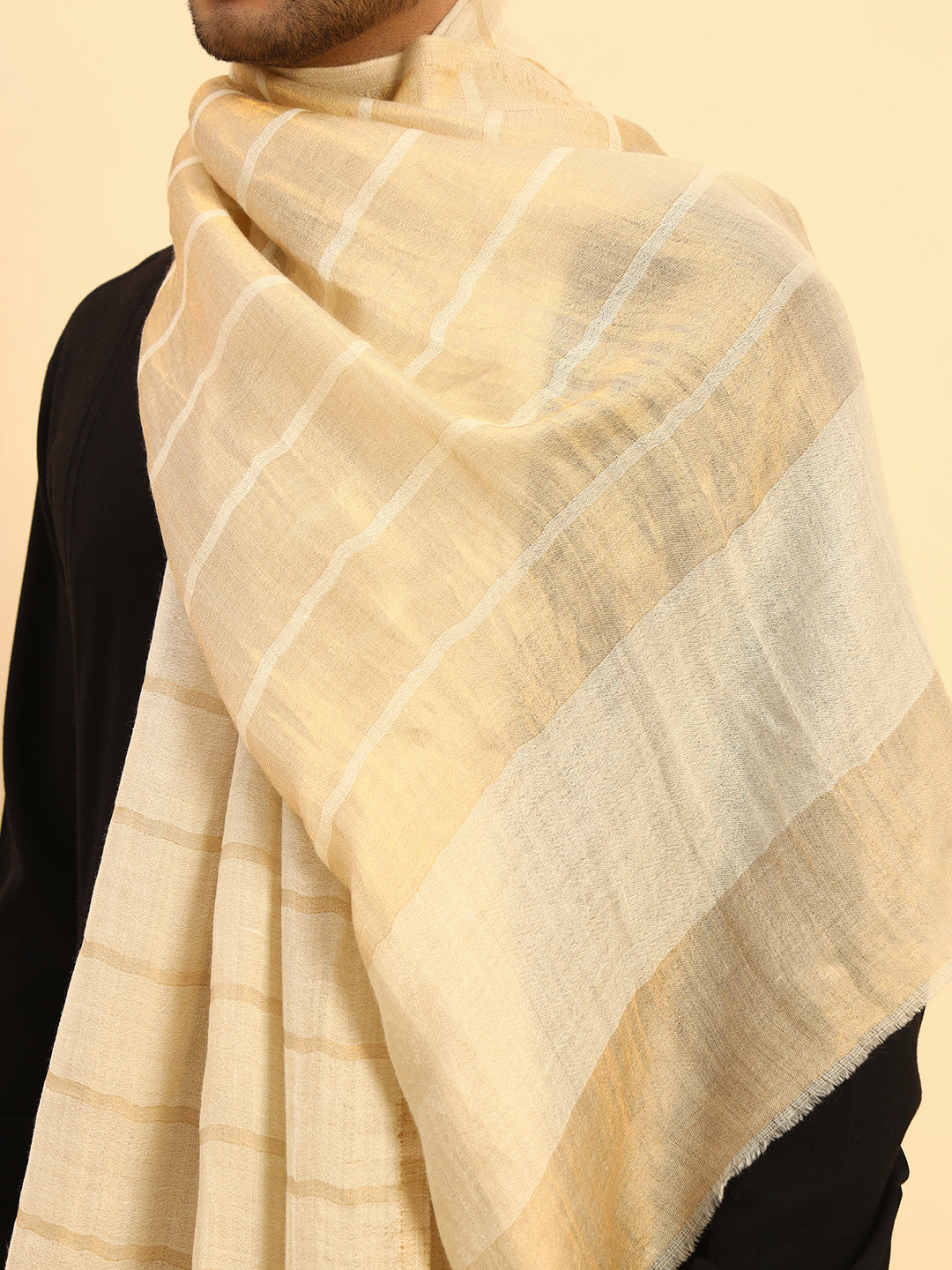 Pashmoda Men Parallel Grace Reversible Zari Moonlight Fine Wool Stole (Size: 71x203 Cm)