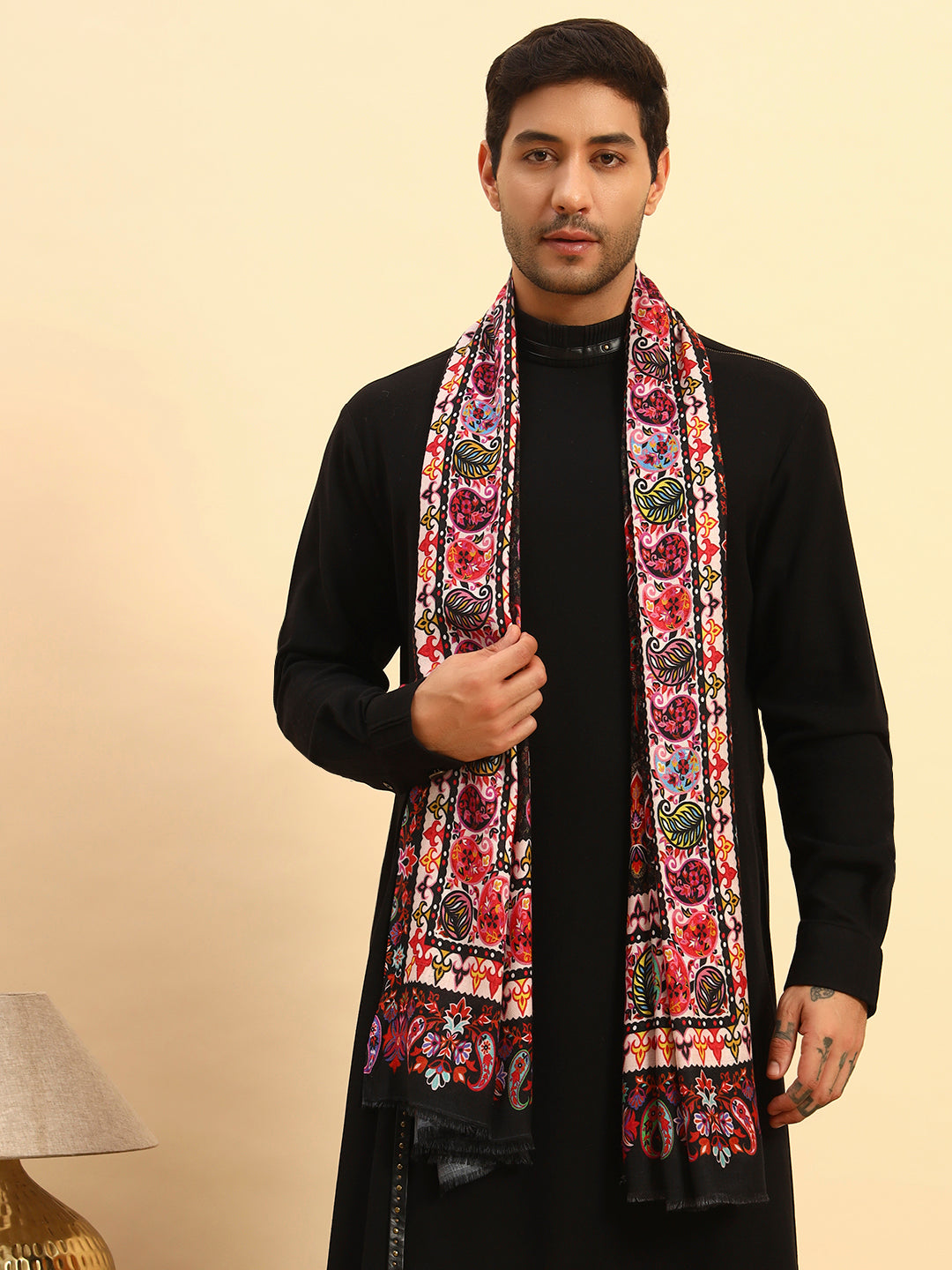 Pashmoda Men Floral Sonata Fine Soft Bamboo Fibre Stole (Size-71x203cm)