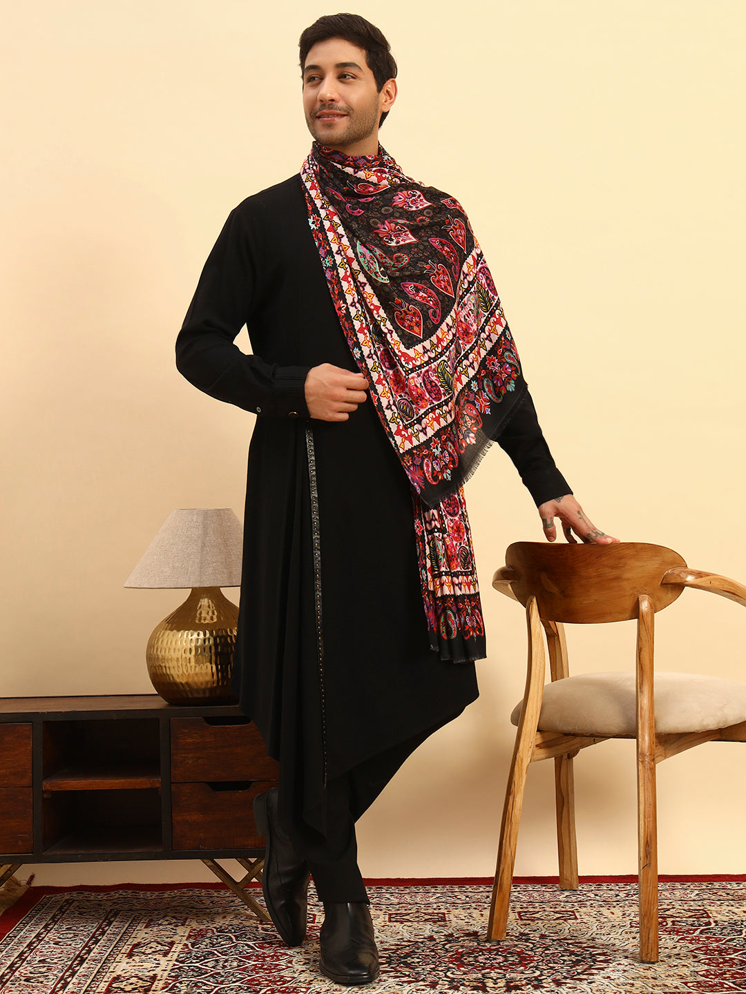 Pashmoda Men Floral Sonata Fine Soft Bamboo Fibre Stole (Size-71x203cm)