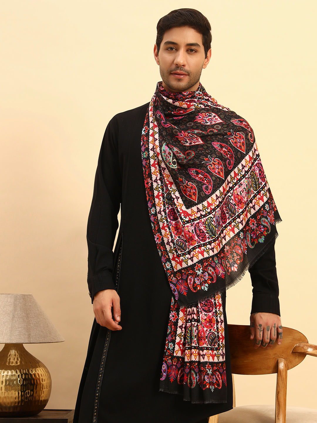 Pashmoda Men Floral Sonata Fine Soft Bamboo Fibre Stole (Size-71x203cm)