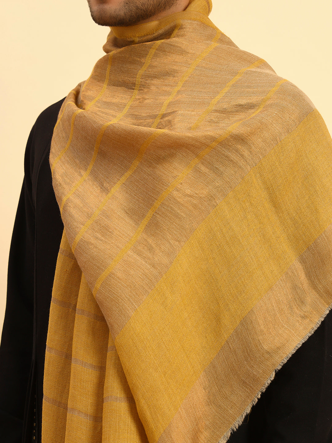 Pashmoda Men Parallel Grace Reversible Zari Moonlight Fine Wool Stole (Size: 71x203 Cm)