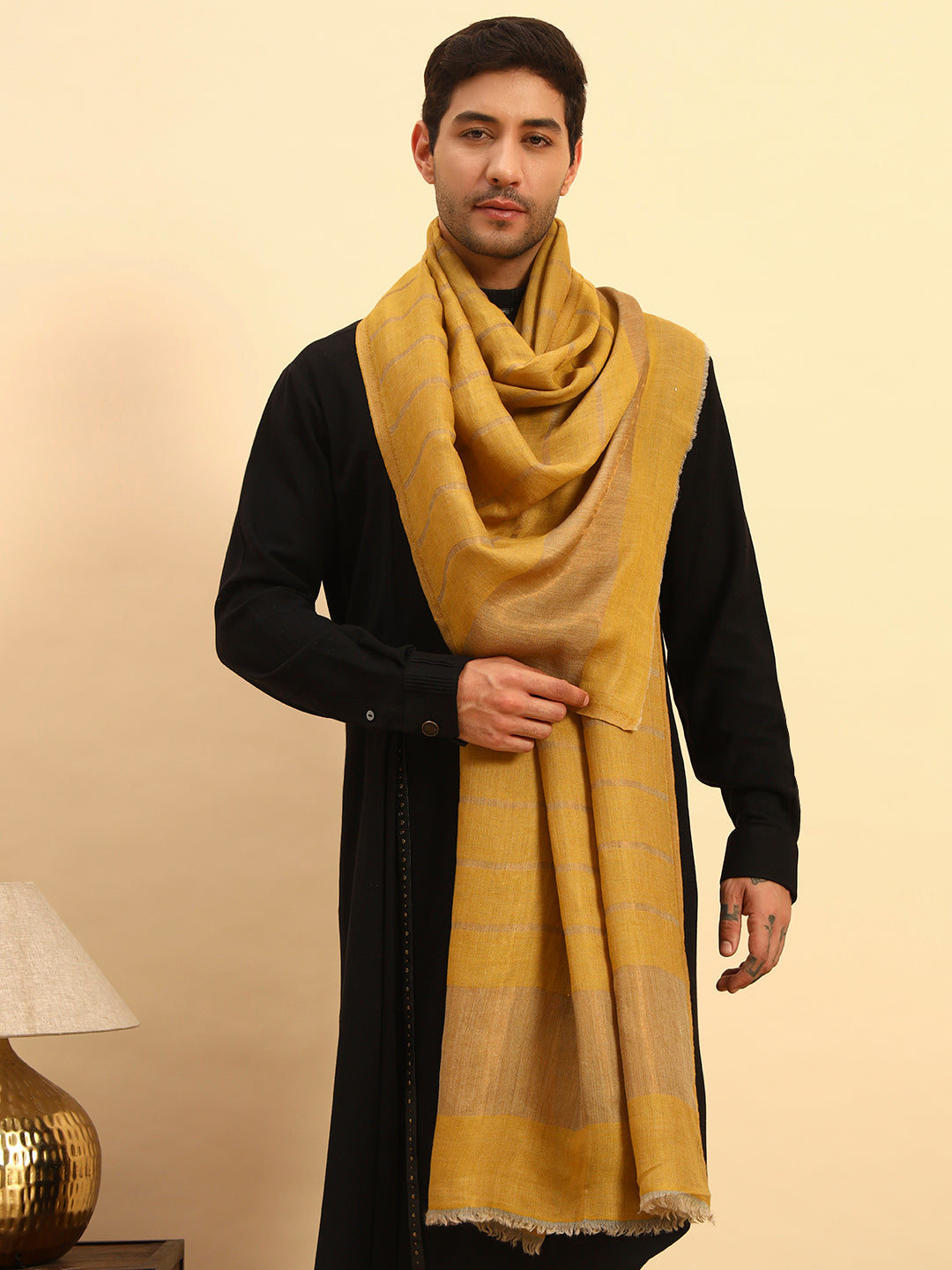 Pashmoda Men Parallel Grace Reversible Zari Moonlight Fine Wool Stole (Size: 71x203 Cm)