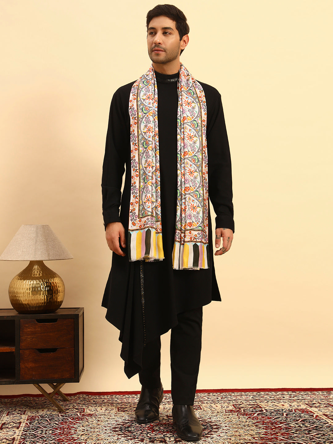 Pashmoda Men Floral Sonata Fine Soft Bamboo Fibre Stole (Size-71x203cm)