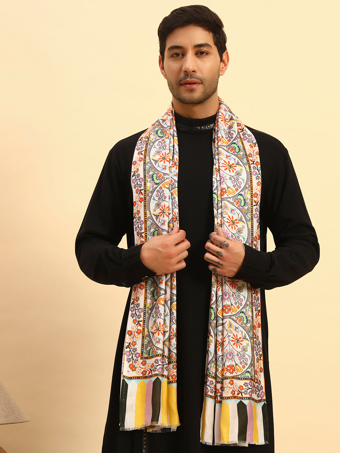 Pashmoda Men Floral Sonata Fine Soft Bamboo Fibre Stole (Size-71x203cm)