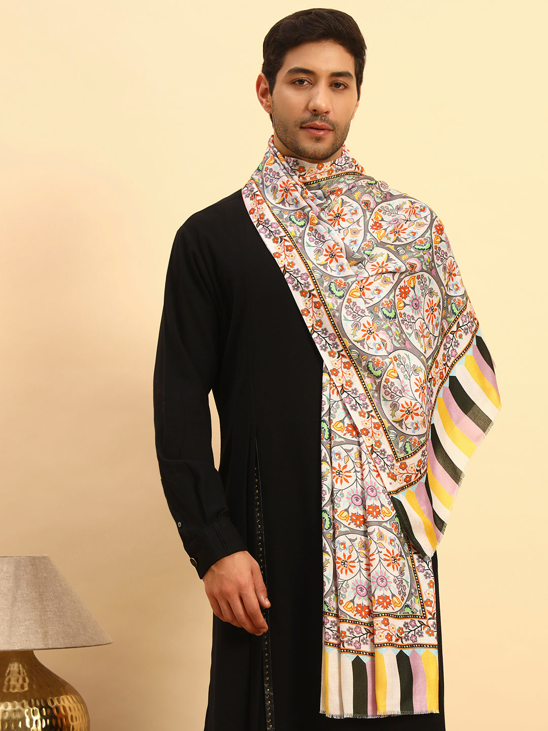 Pashmoda Men Floral Sonata Fine Soft Bamboo Fibre Stole (Size-71x203cm)