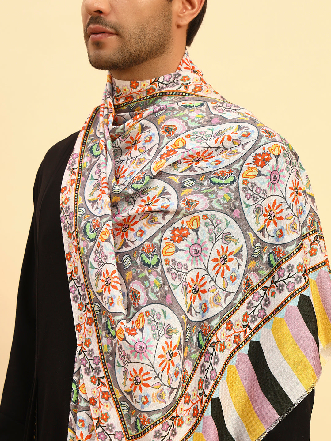 Pashmoda Men Floral Sonata Fine Soft Bamboo Fibre Stole (Size-71x203cm)