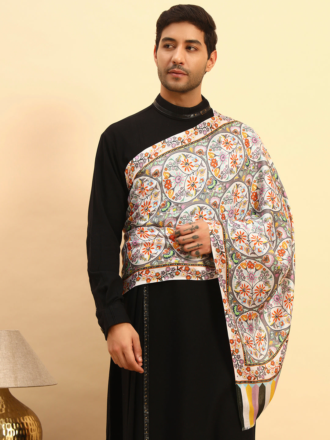 Pashmoda Men Floral Sonata Fine Soft Bamboo Fibre Stole (Size-71x203cm)