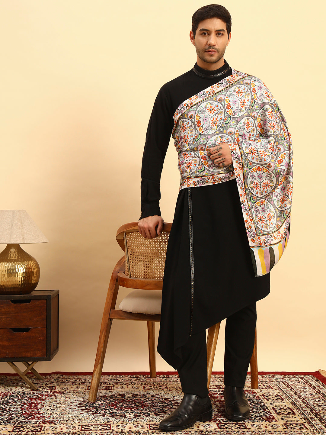 Pashmoda Men Floral Sonata Fine Soft Bamboo Fibre Stole (Size-71x203cm)