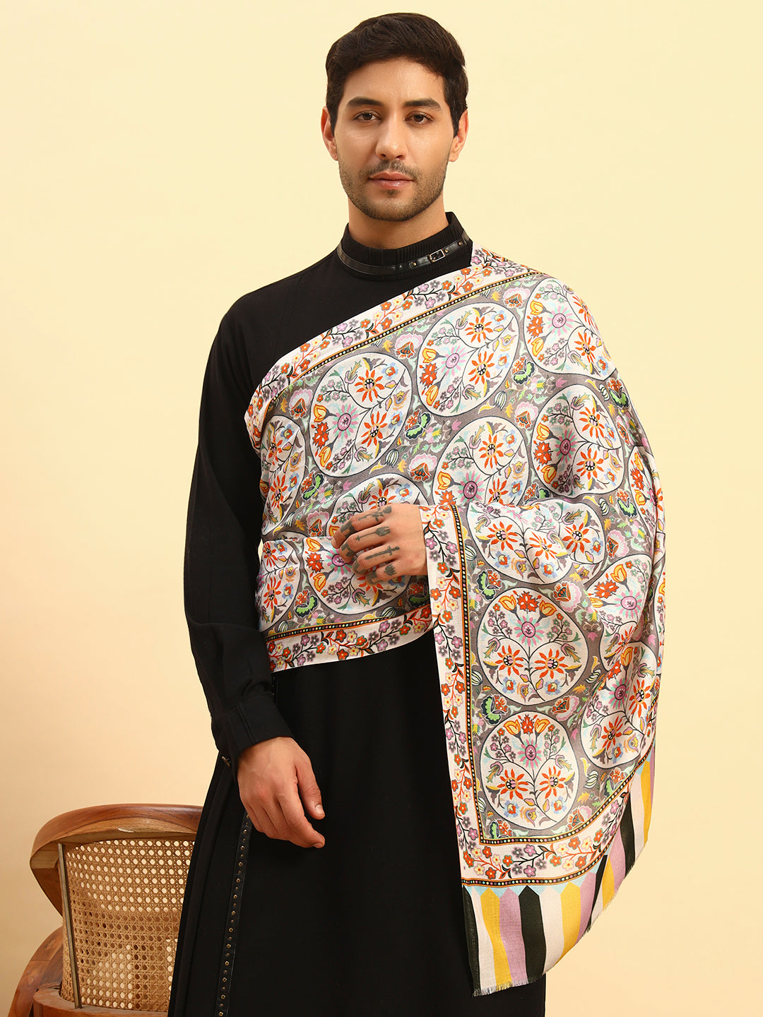 Pashmoda Men Floral Sonata Fine Soft Bamboo Fibre Stole (Size-71x203cm)