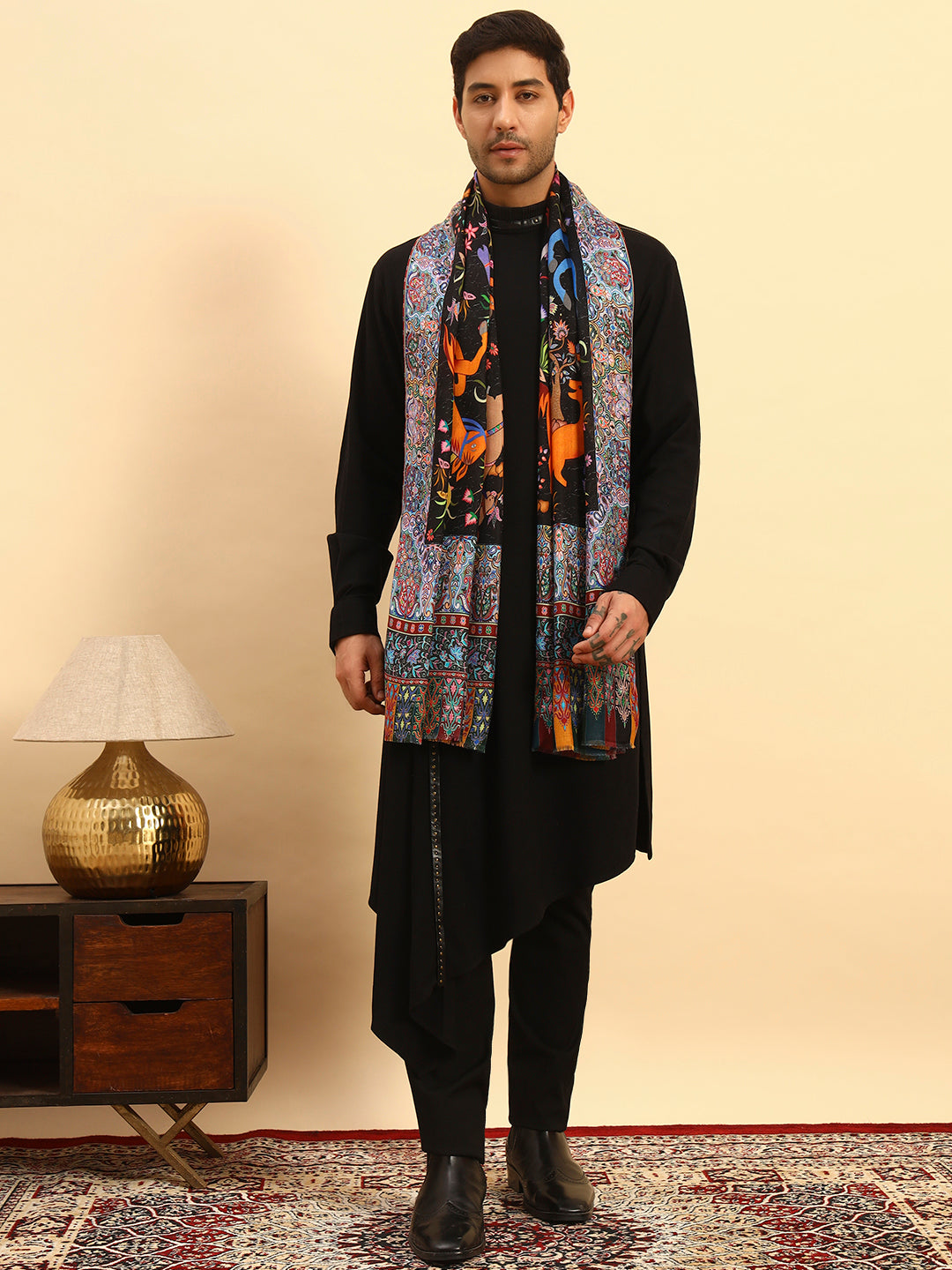 Pashmoda Men Royal Caravan Fine Soft Bamboo Fibre Stole (Size-71x203cm)