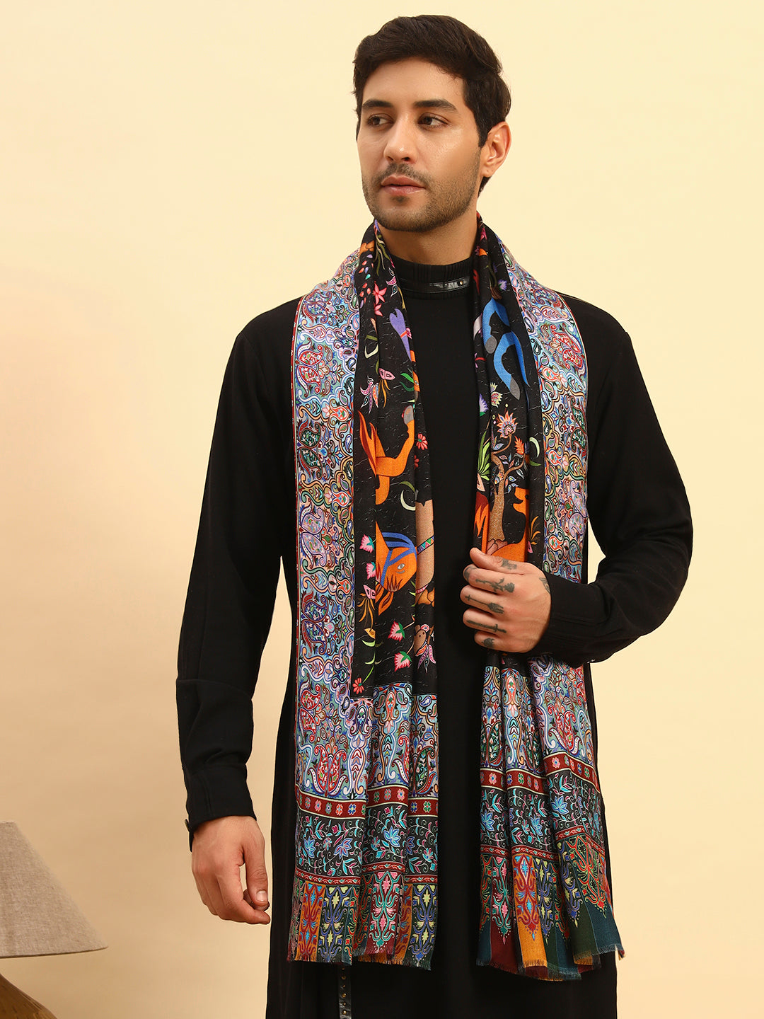 Pashmoda Men Royal Caravan Fine Soft Bamboo Fibre Stole (Size-71x203cm)