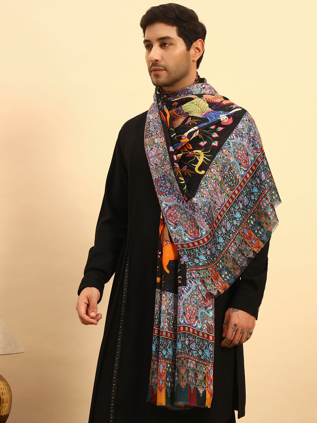 Pashmoda Men Royal Caravan Fine Soft Bamboo Fibre Stole (Size-71x203cm)