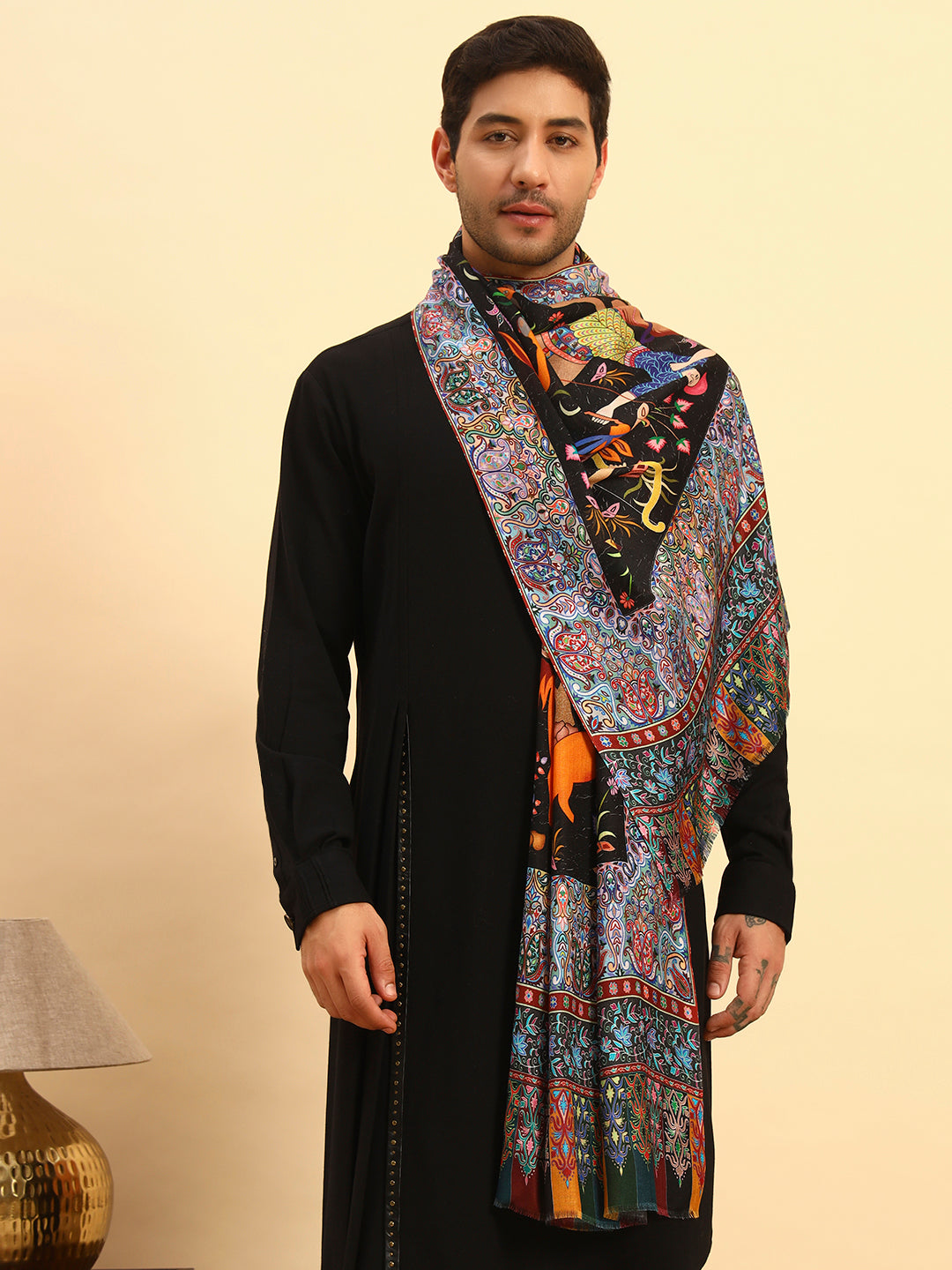 Pashmoda Men Royal Caravan Fine Soft Bamboo Fibre Stole (Size-71x203cm)