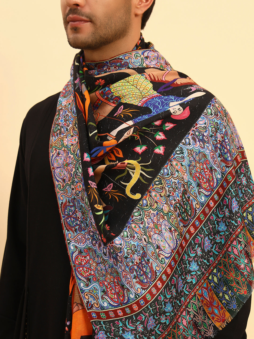 Pashmoda Men Royal Caravan Fine Soft Bamboo Fibre Stole (Size-71x203cm)