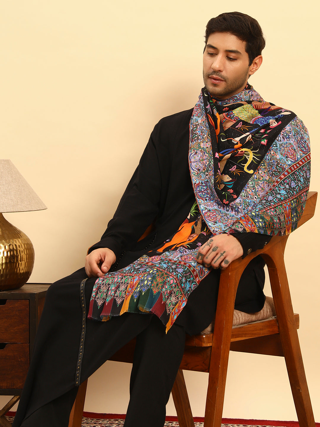 Pashmoda Men Royal Caravan Fine Soft Bamboo Fibre Stole (Size-71x203cm)