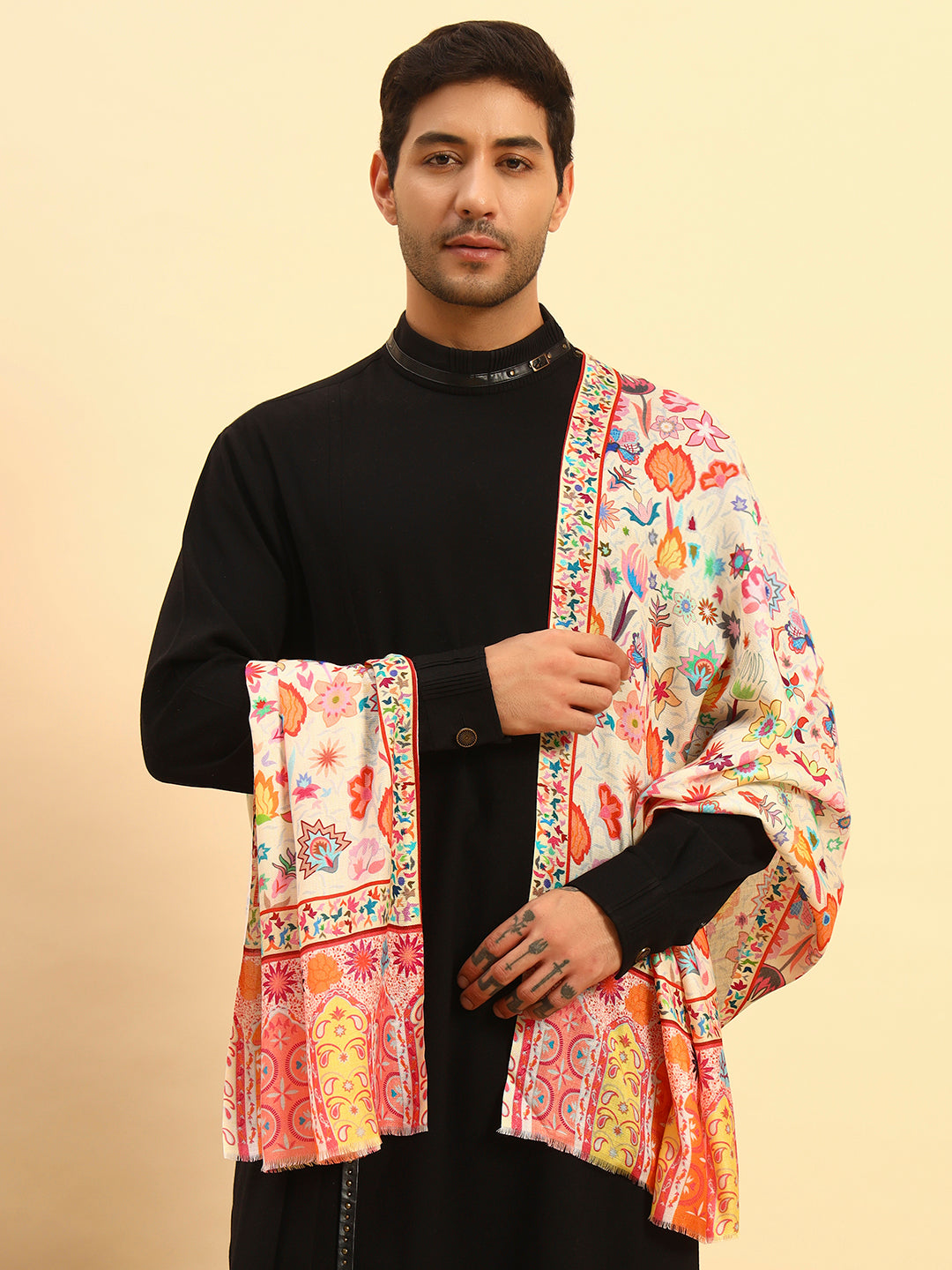 Pashmoda Men Royal Caravan Fine Soft Bamboo Fibre Stole (Size-71x203cm)