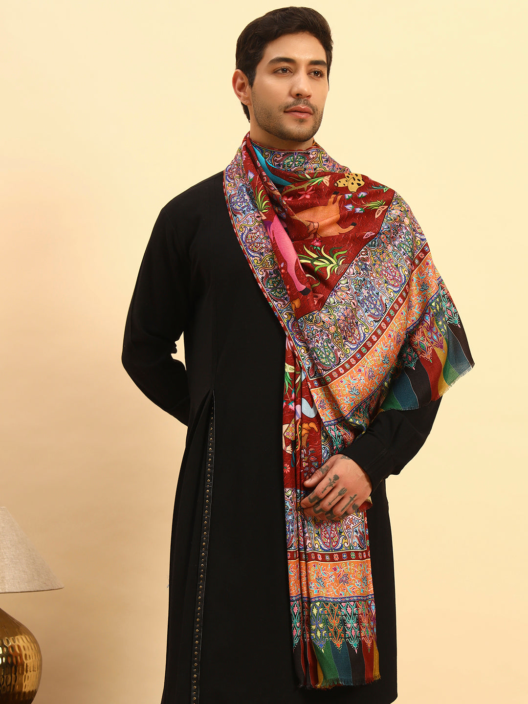 Pashmoda Men Royal Caravan Fine Soft Bamboo Fibre Stole (Size 28x80in, 71x203cm)