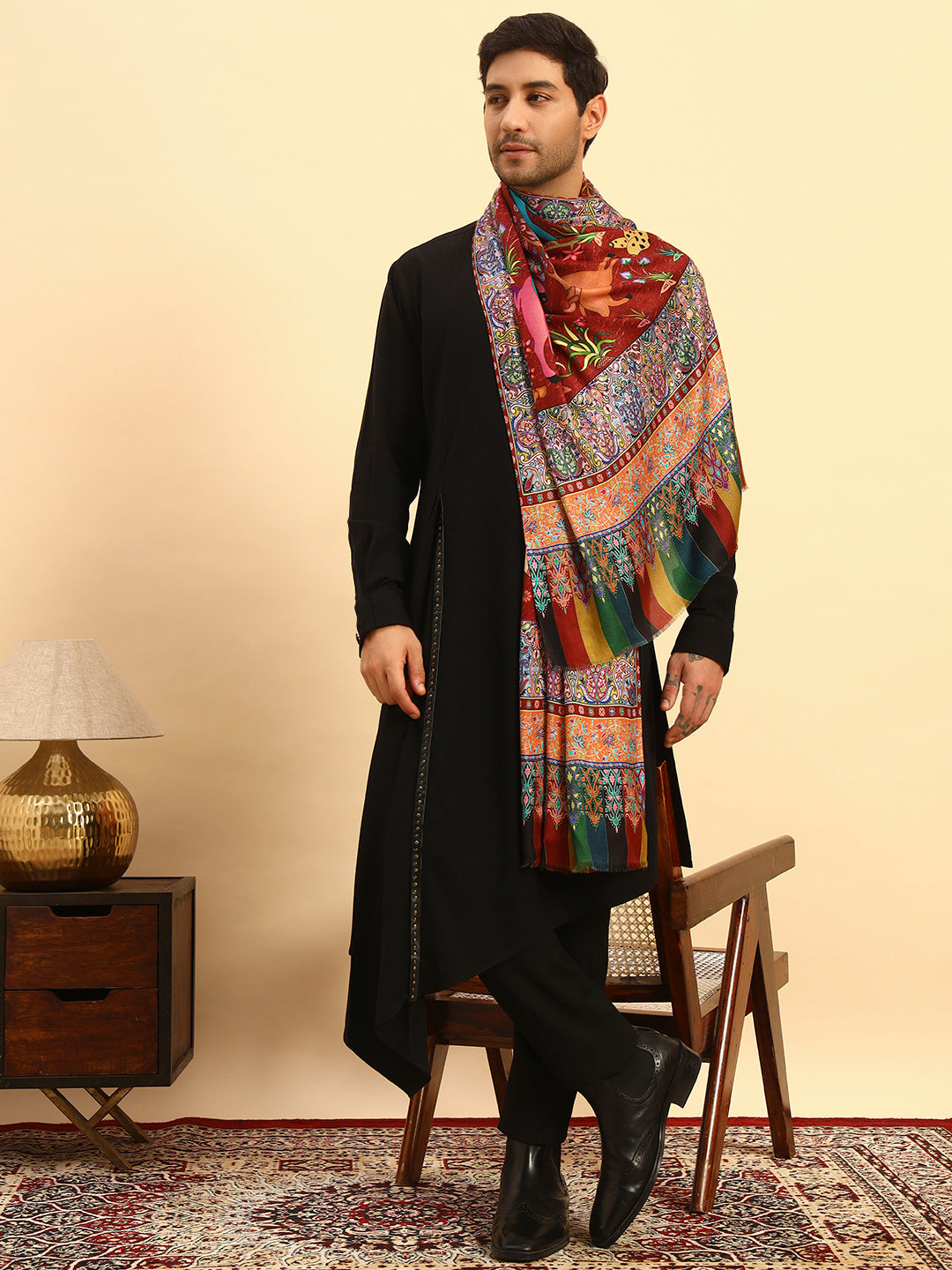 Pashmoda Men Royal Caravan Fine Soft Bamboo Fibre Stole (Size 28x80in, 71x203cm)