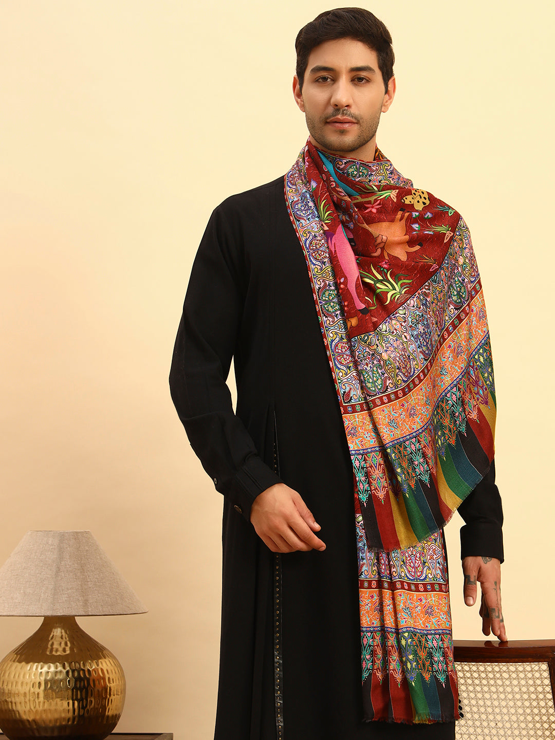 Pashmoda Men Royal Caravan Fine Soft Bamboo Fibre Stole (Size 28x80in, 71x203cm)