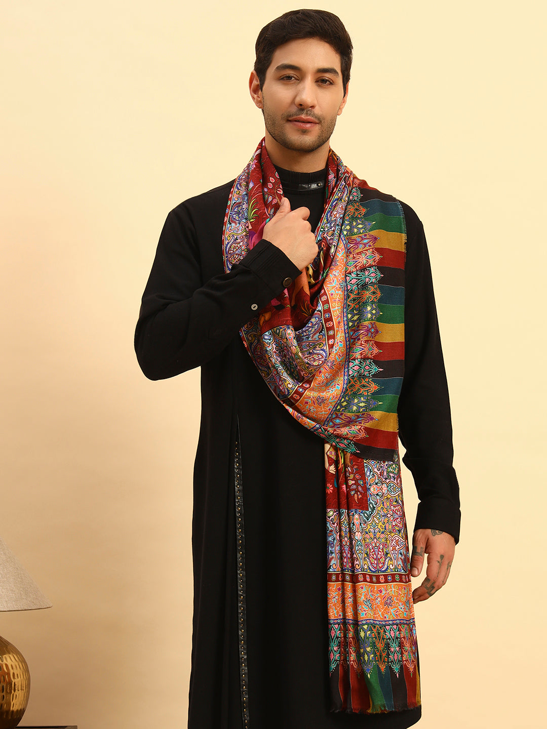 Pashmoda Men Royal Caravan Fine Soft Bamboo Fibre Stole (Size 28x80in, 71x203cm)