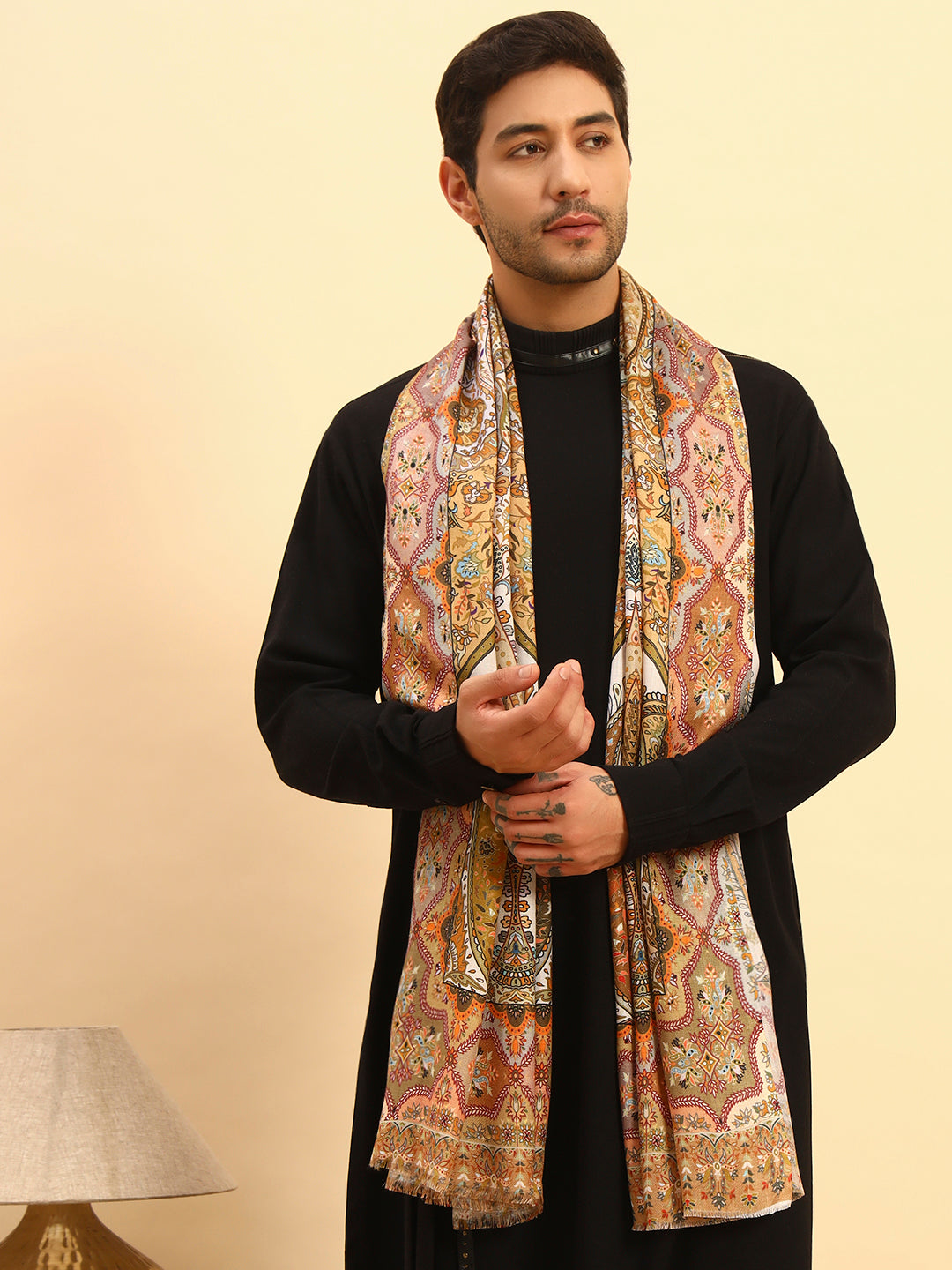 Pashmoda Men Royal Caravan Fine Soft Bamboo Fibre Stole (Size-71x203cm)