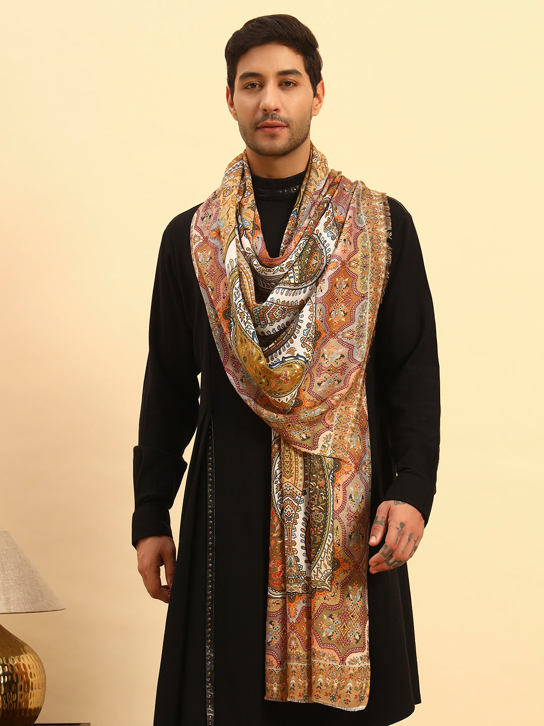 Pashmoda Men Royal Caravan Fine Soft Bamboo Fibre Stole (Size-71x203cm)