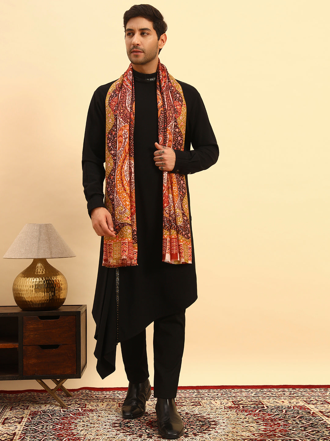 Pashmoda Men Royal Caravan Fine Soft Bamboo Fibre Stole (Size-71x203cm)