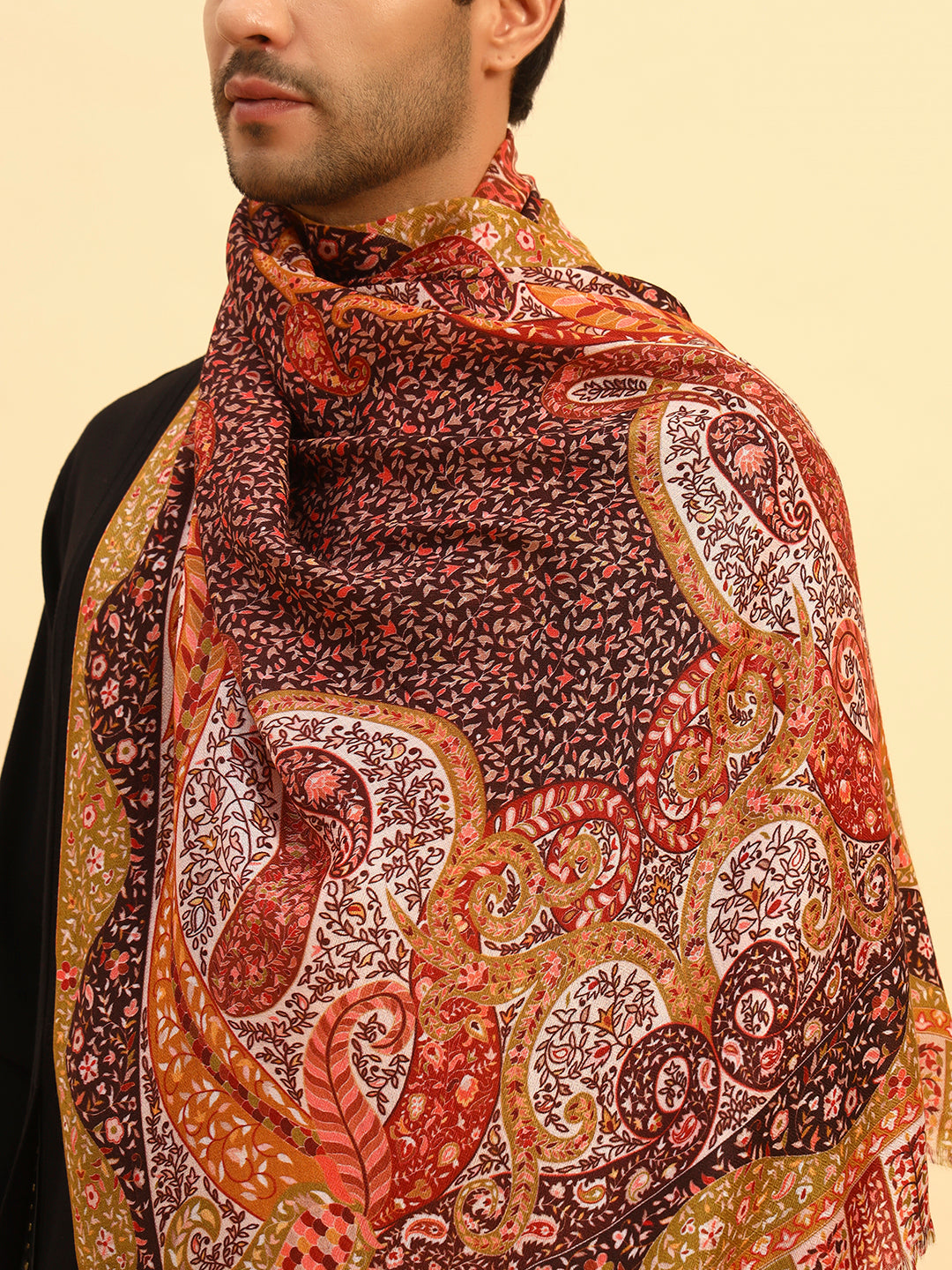 Pashmoda Men Royal Caravan Fine Soft Bamboo Fibre Stole (Size-71x203cm)