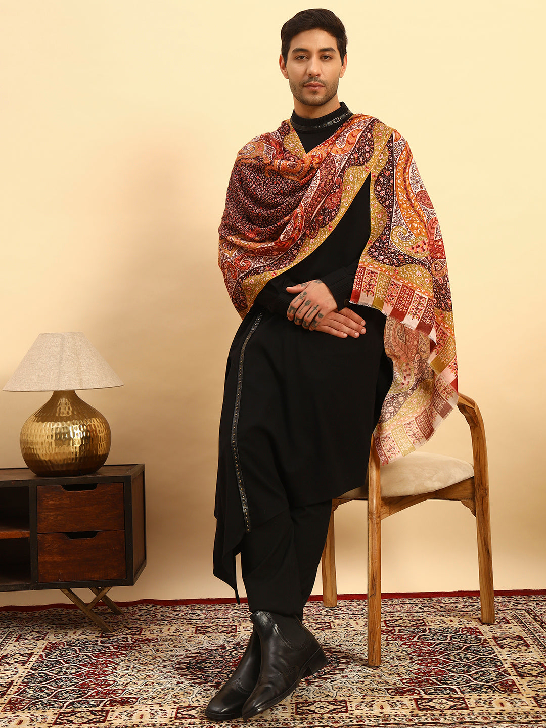 Pashmoda Men Royal Caravan Fine Soft Bamboo Fibre Stole (Size-71x203cm)