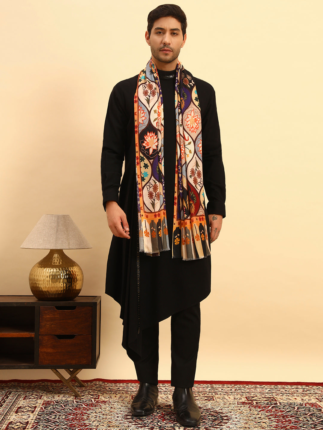 Pashmoda Men Floral Sonata Fine Soft Bamboo Fibre Stole (Size-71x203cm)